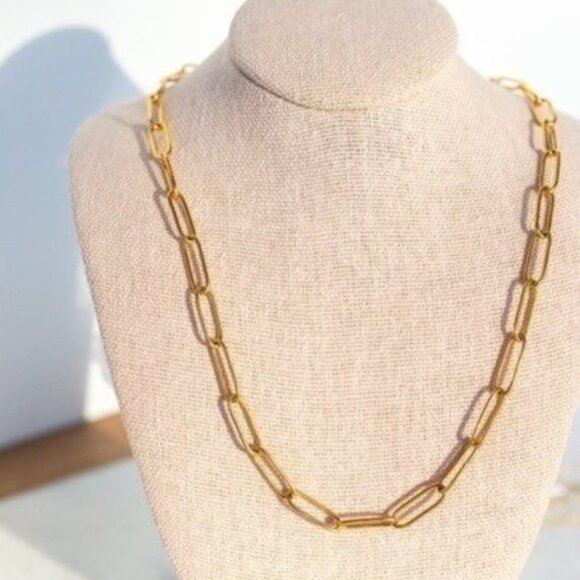 Layering Gold Paperclip Chain Necklace Everyday Necklace Waterproof Jewelry Gift - Picture 2 of 11